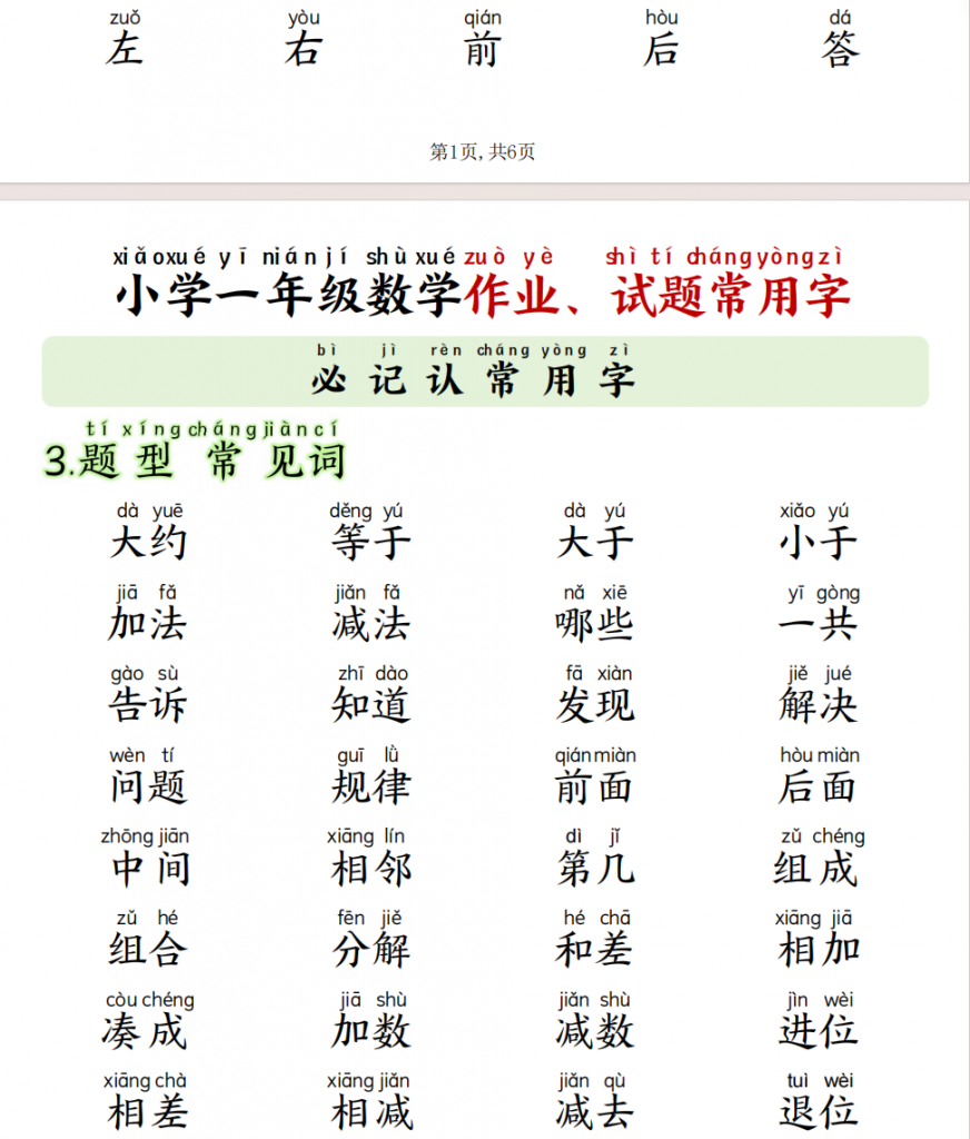 图片[2]-一年级（语文）上数学必记认常用字.pdf-中小学科教辅资料