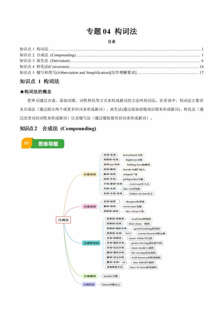 图片[1]-中考专项英语 《专题04 构词法 知识清单+易错专练》.pdf-中小学科教辅资料