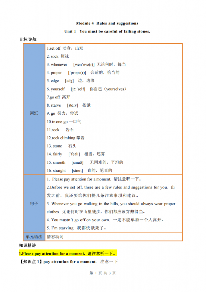 图片[1]-九年级（下）英语Module4 Unit1知识清单（外研版）.pdf-中小学科教辅资料