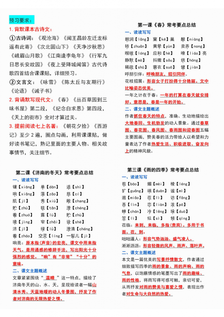 图片[1]-七年级（上）语文课课贴.pdf-中小学科教辅资料
