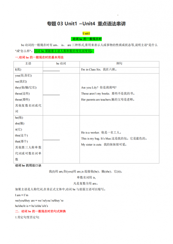 七年级（上）英语专题03Unit1-Unit4 重点语法串讲（牛津译林版）.pdf-中小学科教辅资料