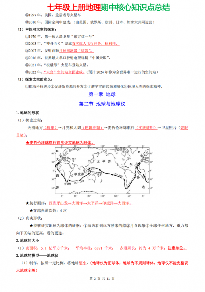 图片[2]-七年级（上）地理期中核心知识点清单（人教版）.pdf-中小学科教辅资料