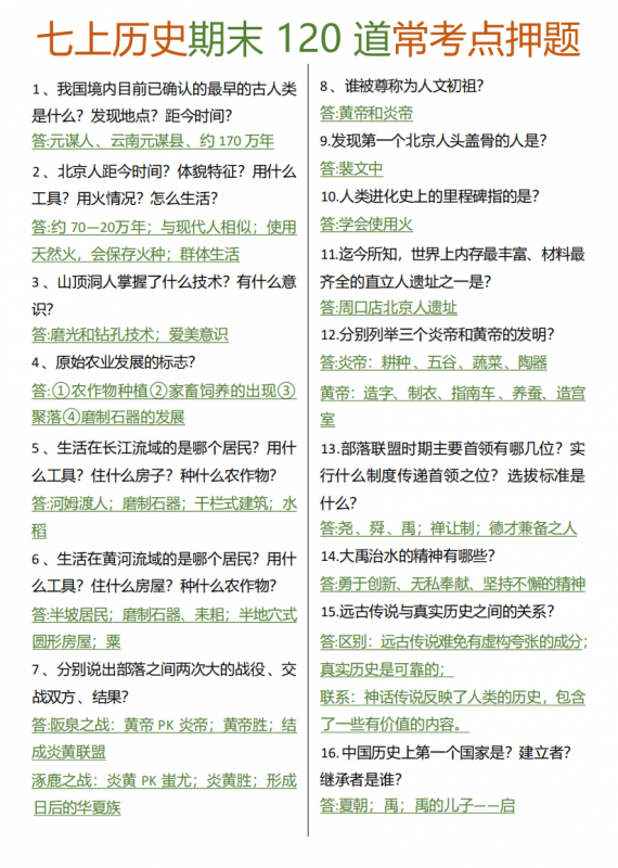 七年级（上）历史 120道问答式知识点汇总.pdf-中小学科教辅资料