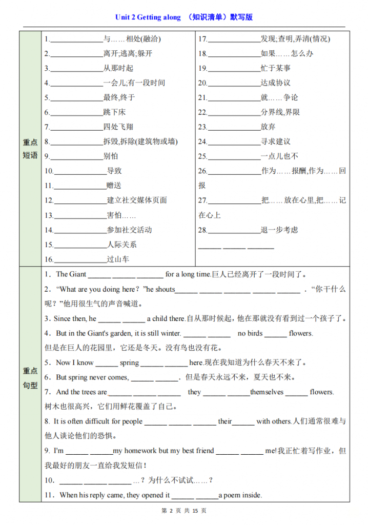 图片[2]-新八年级（上）英语Unit2知识清单默写背诵（外研版）.pdf-中小学科教辅资料