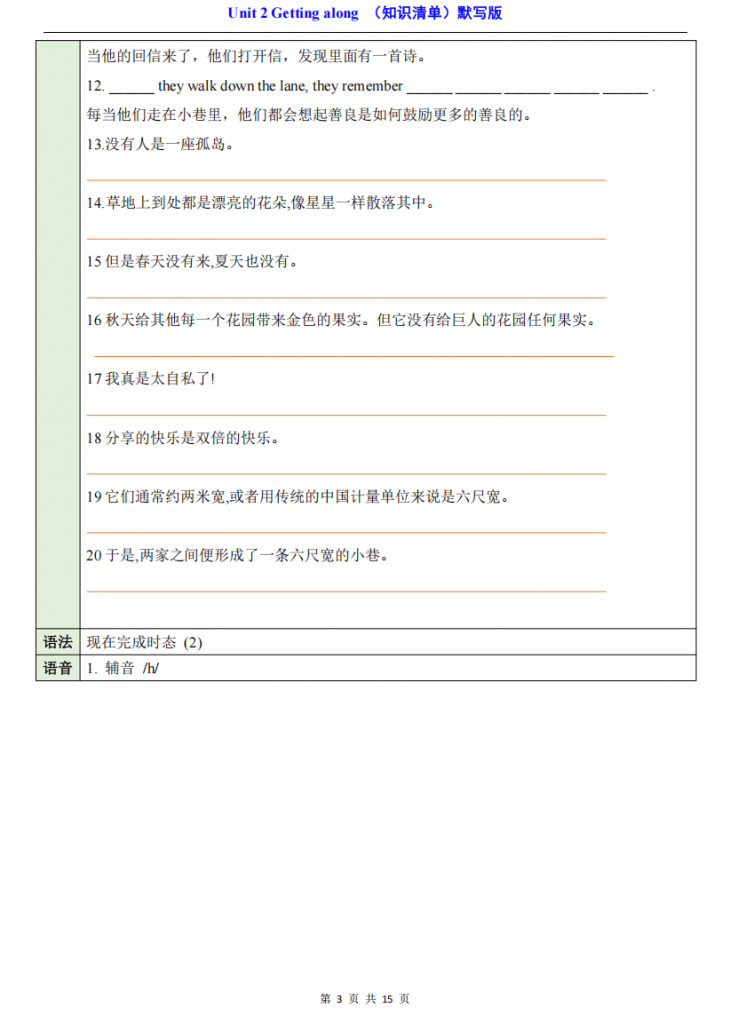 图片[3]-新八年级（上）英语Unit2知识清单默写背诵（外研版）.pdf-中小学科教辅资料