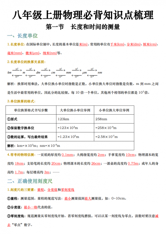 八年级（上）物理 知识梳理.pdf-中小学科教辅资料