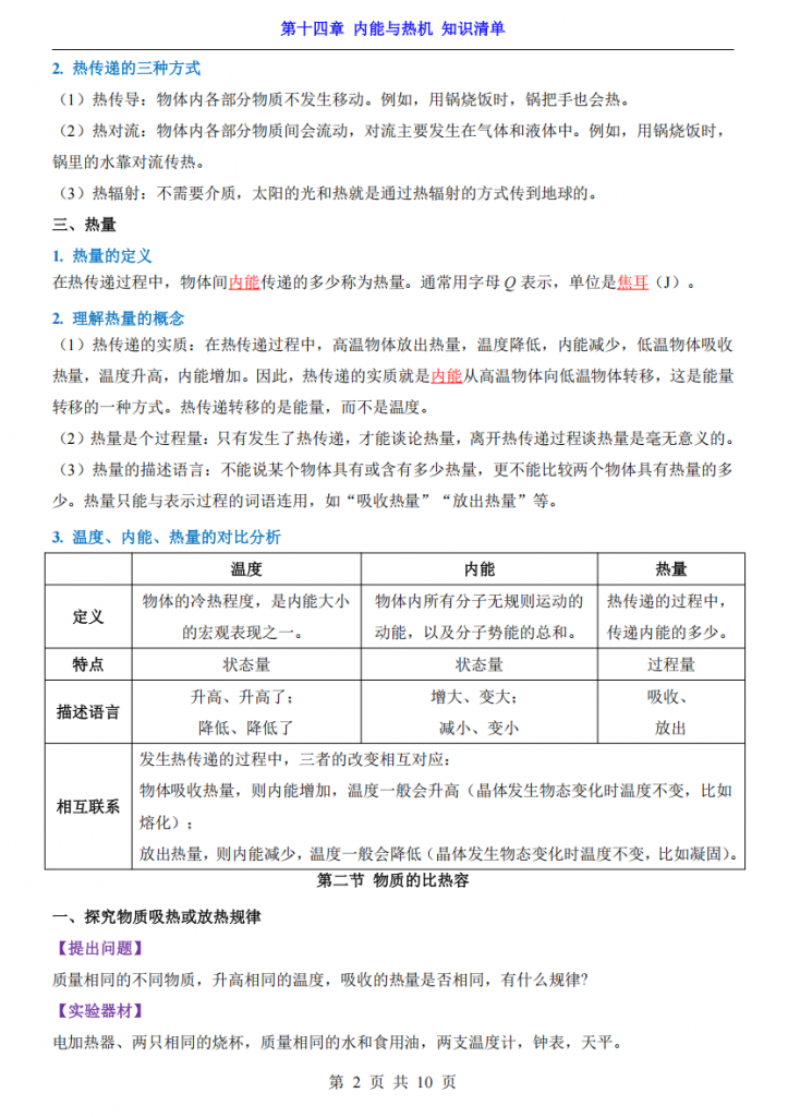 图片[2]-新九年级（上）物理第14章内能与热机 知识清单（沪科版）.pdf-中小学科教辅资料