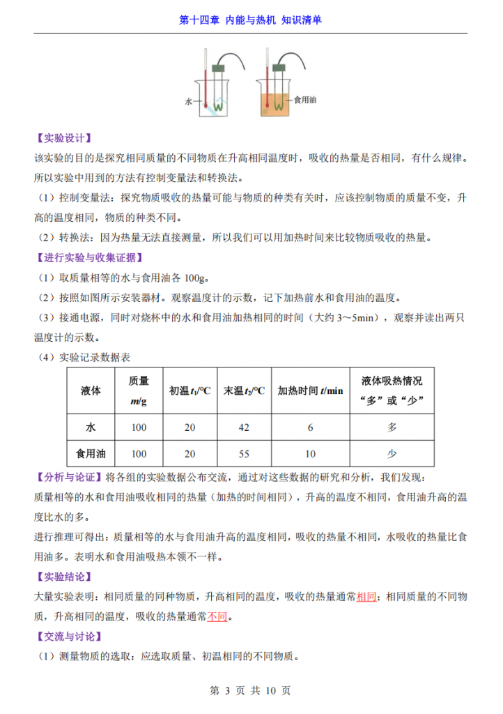 图片[3]-新九年级（上）物理第14章内能与热机 知识清单（沪科版）.pdf-中小学科教辅资料