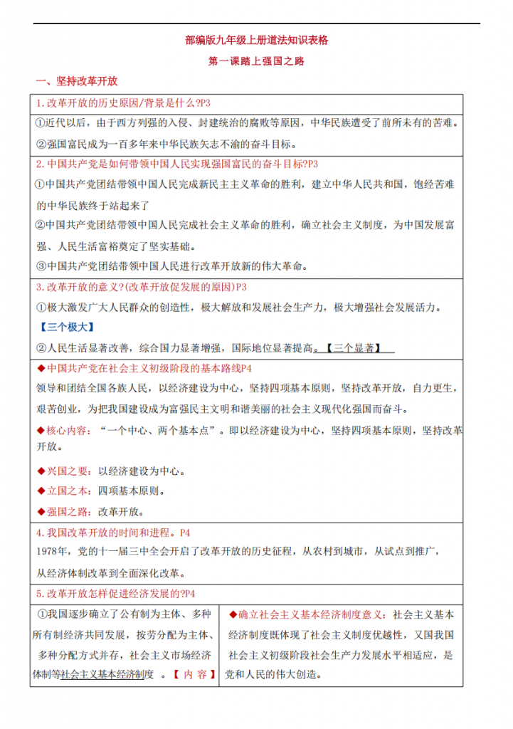 图片[1]-九年级（上）道法知识表格.pdf-中小学科教辅资料