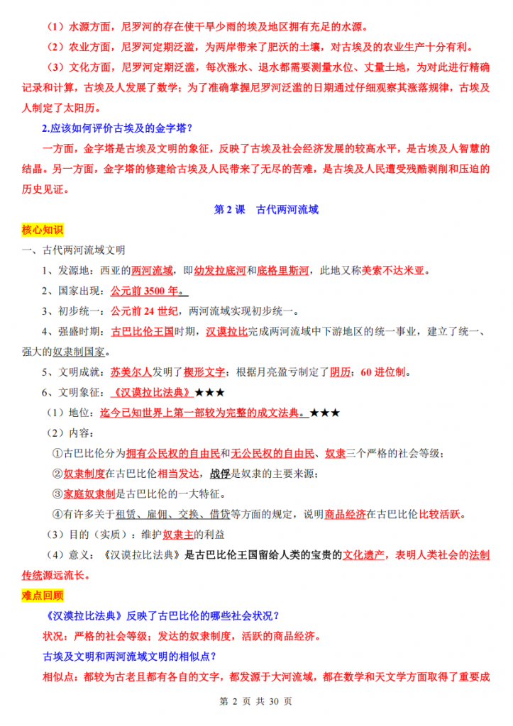 图片[2]-九年级（上）历史 核心知识点、难点、重点知识总结.pdf-中小学科教辅资料