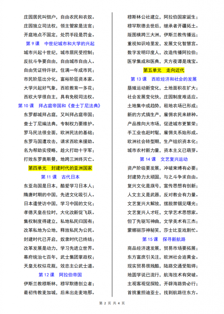 图片[2]-九年级（上）历史知识记忆口诀.pdf-中小学科教辅资料
