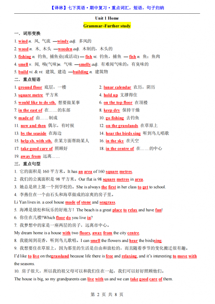 图片[2]-七年级（下）英语期中复习重点词汇，短语，句子归纳（译林版）.pdf-中小学科教辅资料
