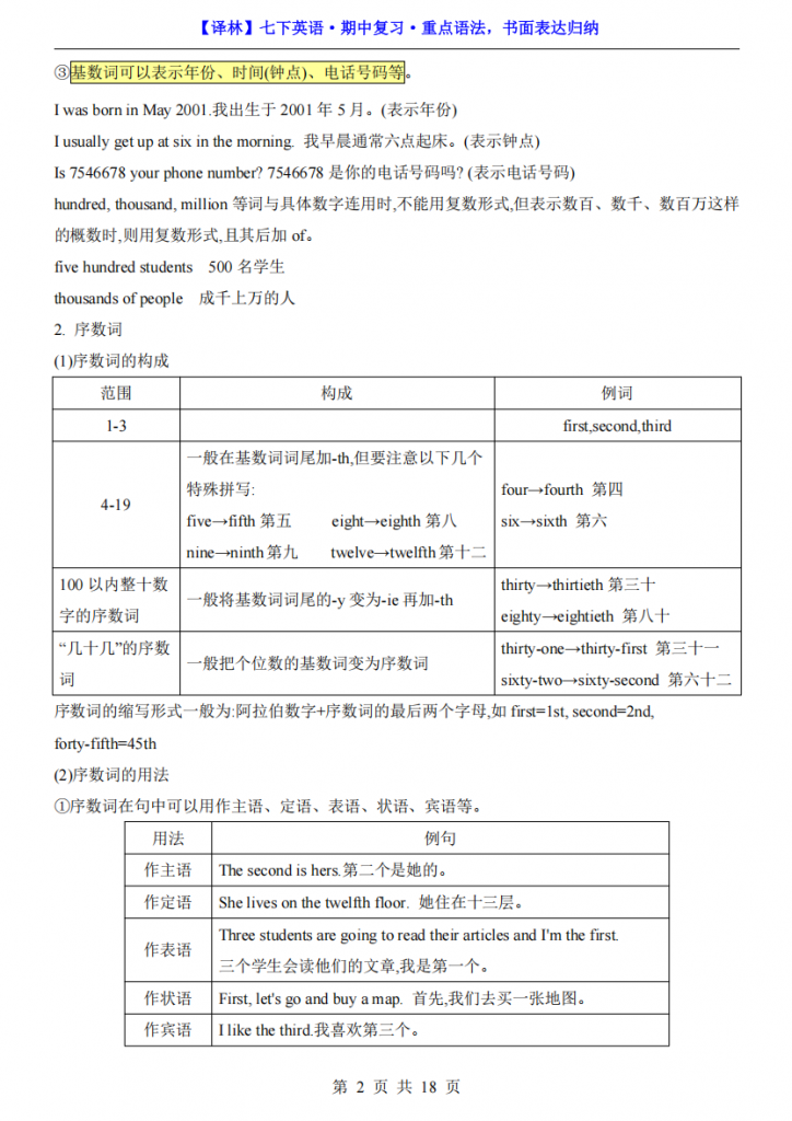 图片[2]-七年级（下）英语期中复习重点语法，书面表达归纳（译林版）.pdf-中小学科教辅资料