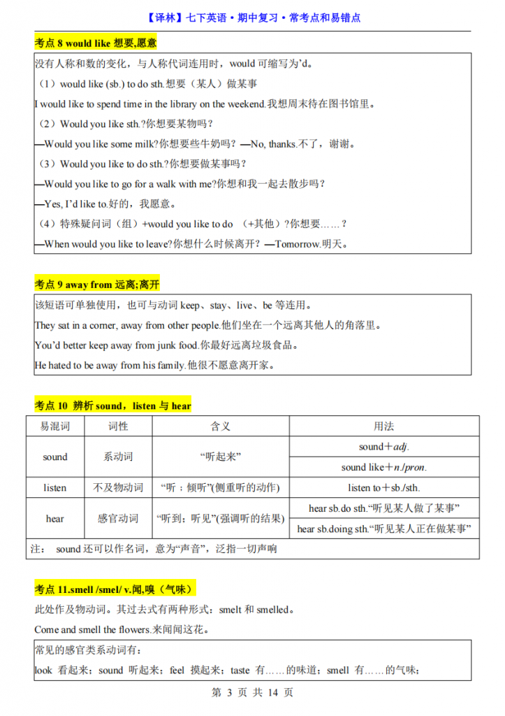 图片[3]-七年级（下）英语期中复习常考点和易错点（译林版）.pdf-中小学科教辅资料