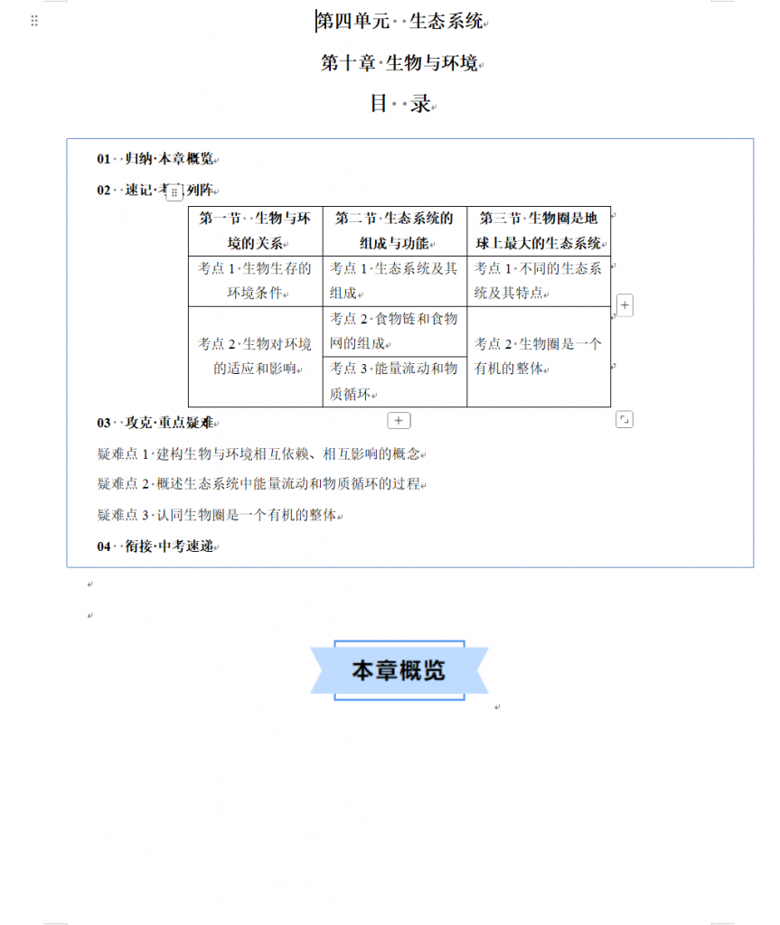 图片[1]-第10章 生物与环境 【速记清单】（原卷版）【沪教54】七下.docx-中小学科教辅资料