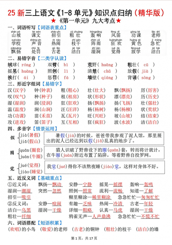 新三上语文《1-8单元》知识点（精华版）.pdf-中小学科教辅资料