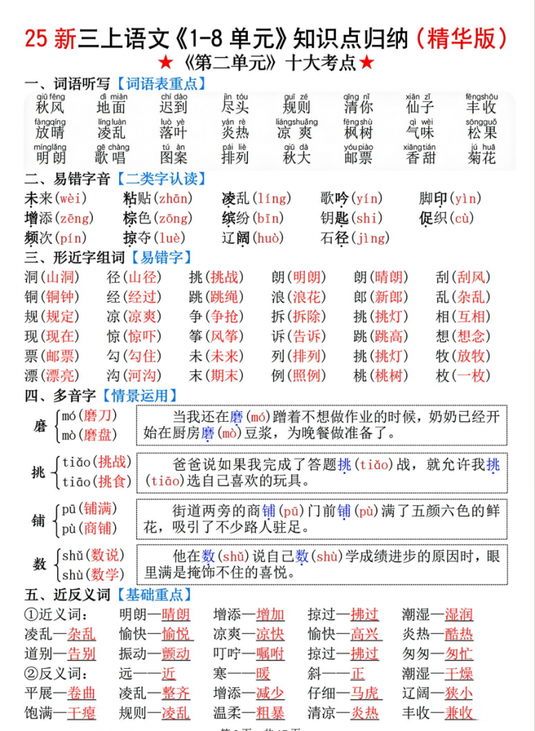 图片[3]-新三上语文《1-8单元》知识点（精华版）.pdf-中小学科教辅资料