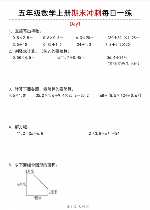 五年级（上）数学 期末总复习每日一练.pdf-中小学科教辅资料