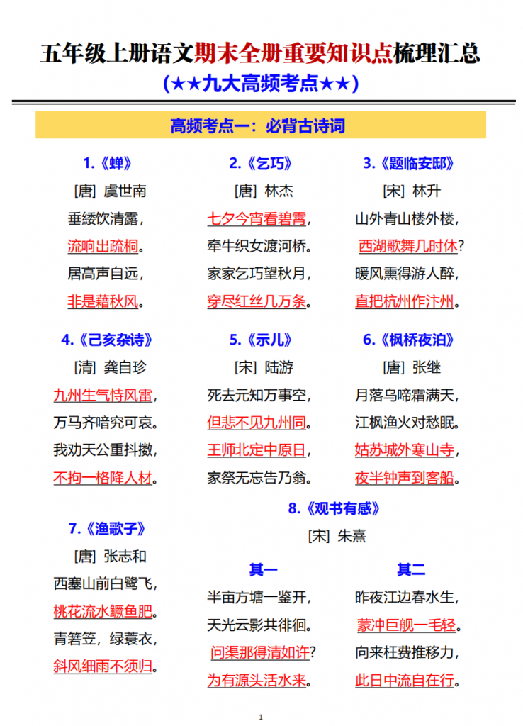 图片[1]-五年级（上）语文 期末全册重要知识点梳理汇总.pdf-中小学科教辅资料