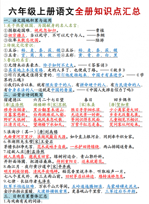 六年级（上）语文 全册知识点汇总.pdf-中小学科教辅资料
