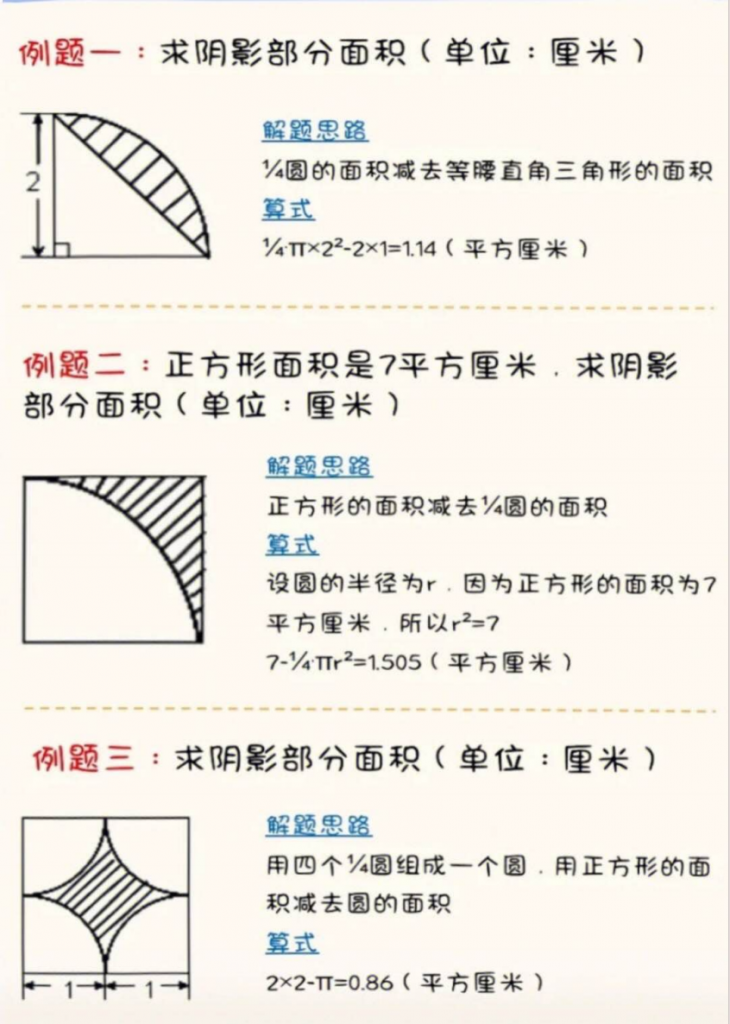 图片[1]-六年级（上）数学 求圆的阴影面积.pdf-中小学科教辅资料