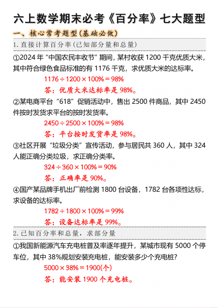 图片[1]-六年级（上）数学 期末必考《百分率》七大题型.pdf-中小学科教辅资料