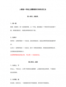 一年级（上）数学 暑假预习知识点汇总.pdf-中小学科教辅资料