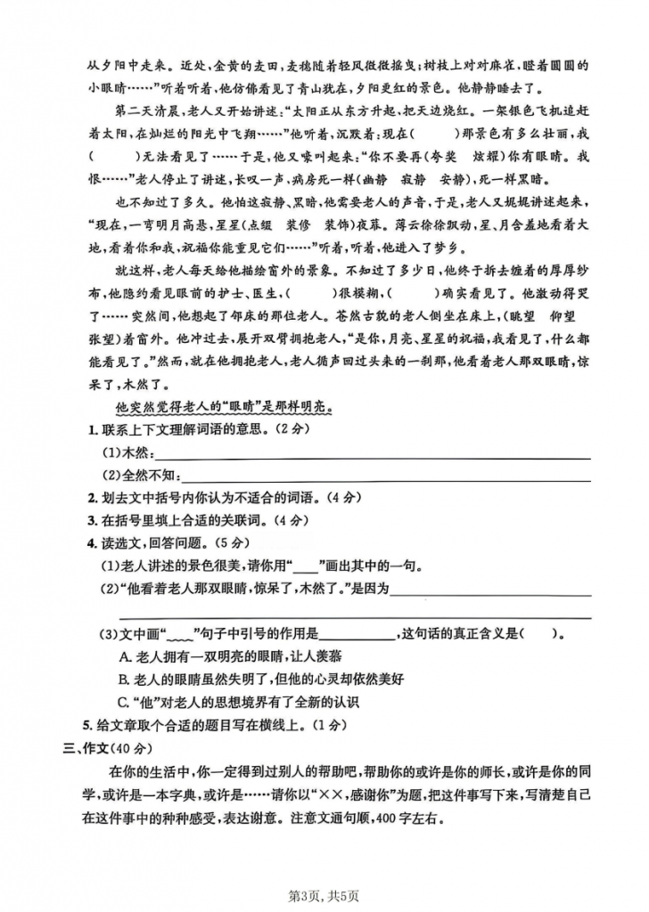 图片[3]-五年级（下）语文 期中质量测试卷.pdf-中小学科教辅资料