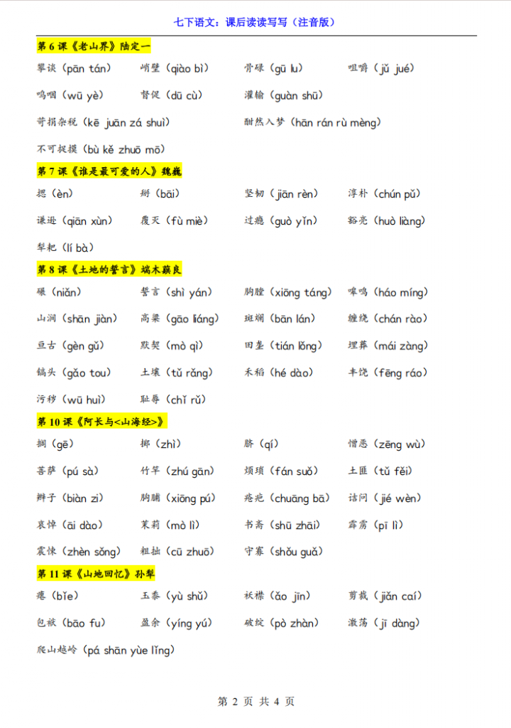 图片[2]-七年级（下）语文课后读读写写（注音版）.pdf-中小学科教辅资料