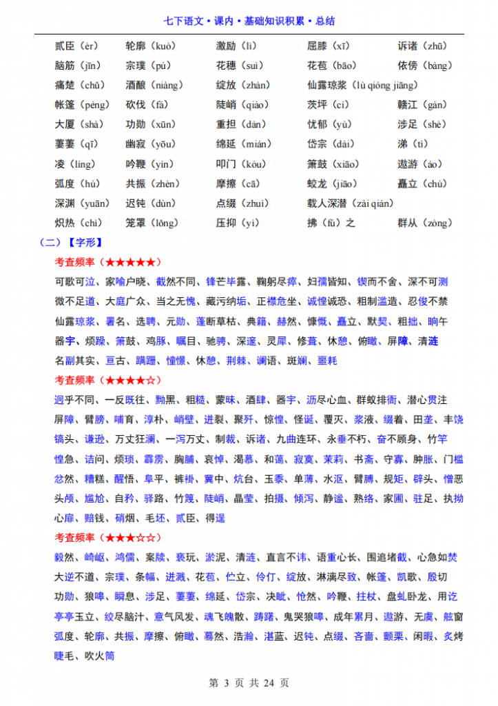 图片[3]-七年级（下）语文课内基础知识积累总结.pdf-中小学科教辅资料