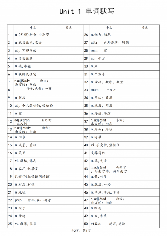 七年级（下）英语 单词表默写版（译林版）.pdf-中小学科教辅资料