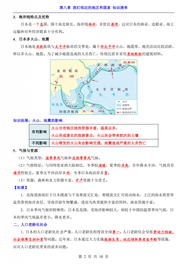 图片[2]-七年级（下）地理第8章我们邻近的地区和国家 知识清单（人教版）.pdf-中小学科教辅资料