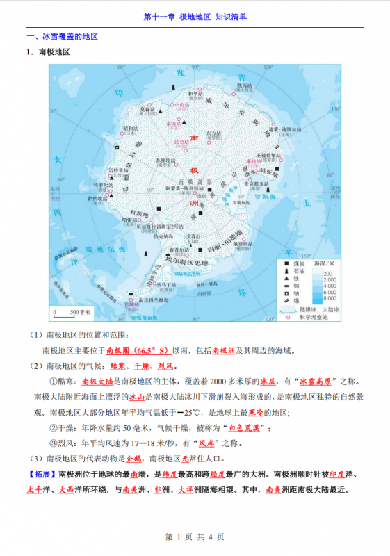 七年级（下）地理第11章极地地区 知识清单（人教版）.pdf-中小学科教辅资料