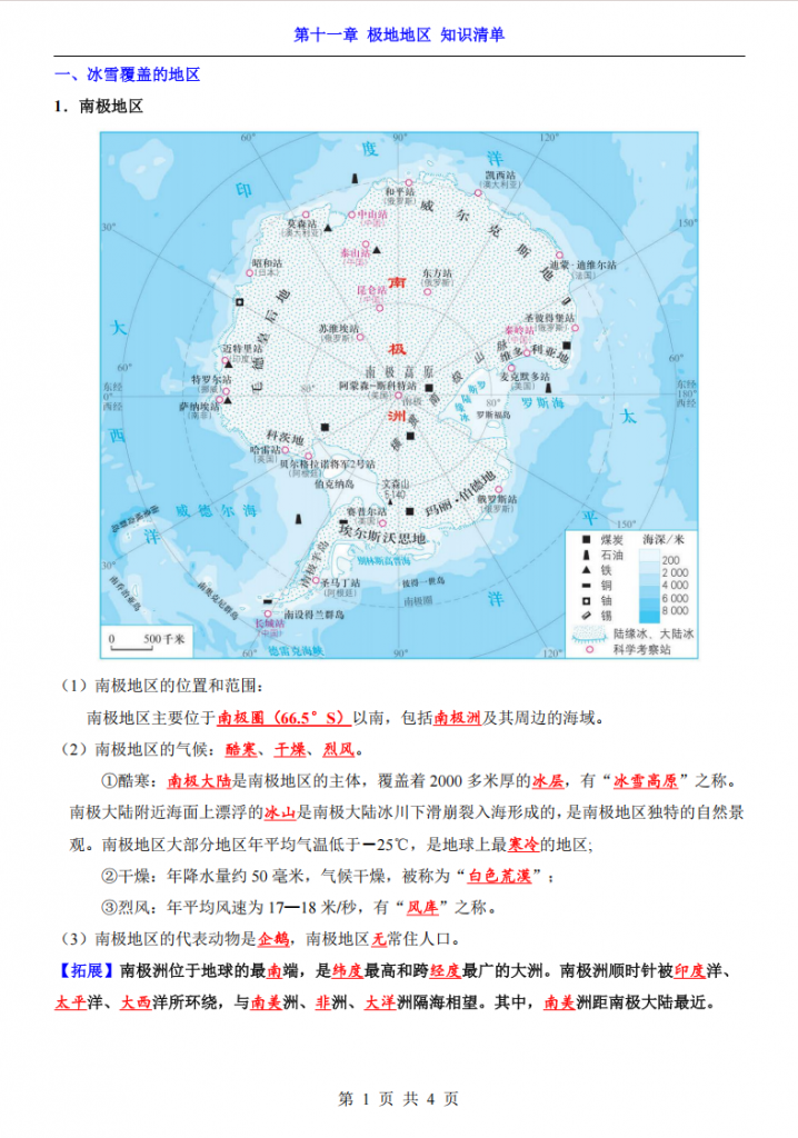 图片[1]-七年级（下）地理第11章极地地区 知识清单（人教版）.pdf-中小学科教辅资料