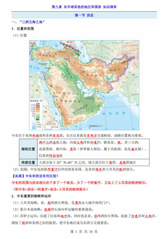 七年级（下）地理第9章东半球其他的地区和国家 知识清单（人教版）.pdf-中小学科教辅资料