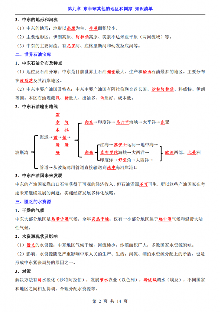 图片[2]-七年级（下）地理第9章东半球其他的地区和国家 知识清单（人教版）.pdf-中小学科教辅资料