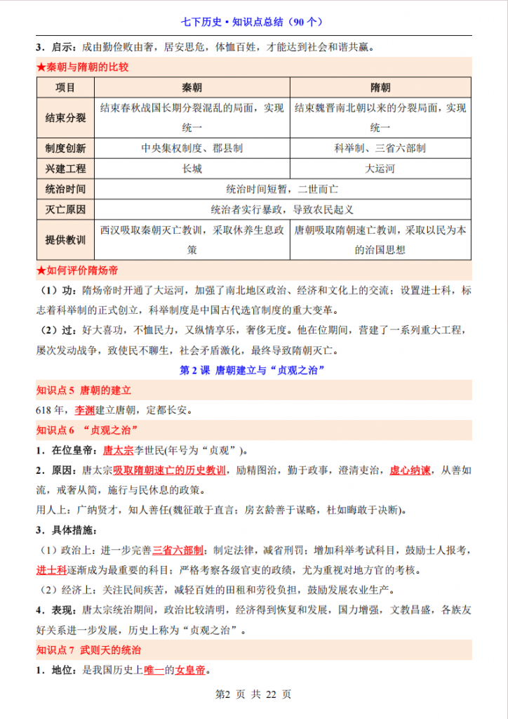 图片[2]-七年级（下）历史 知识点总结（90个）.pdf-中小学科教辅资料