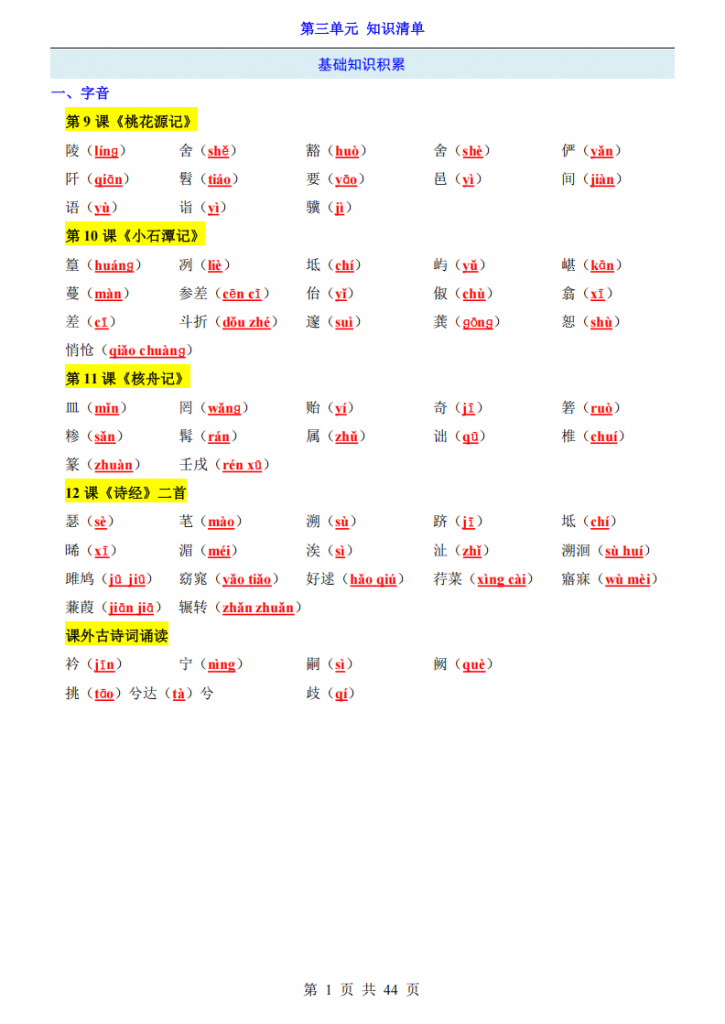 图片[1]-八年级（下）语文第3单元（知识清单）.pdf-中小学科教辅资料