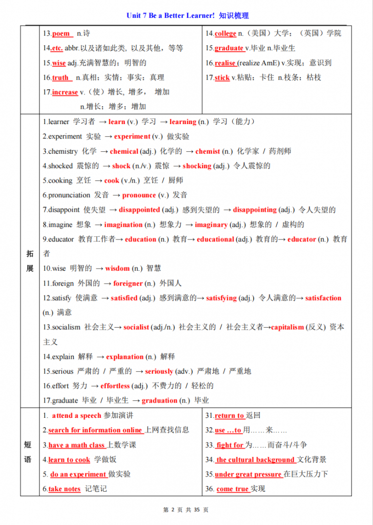 图片[2]-八年级（下）英语Unit 7 知识梳理（仁爱版）.pdf-中小学科教辅资料