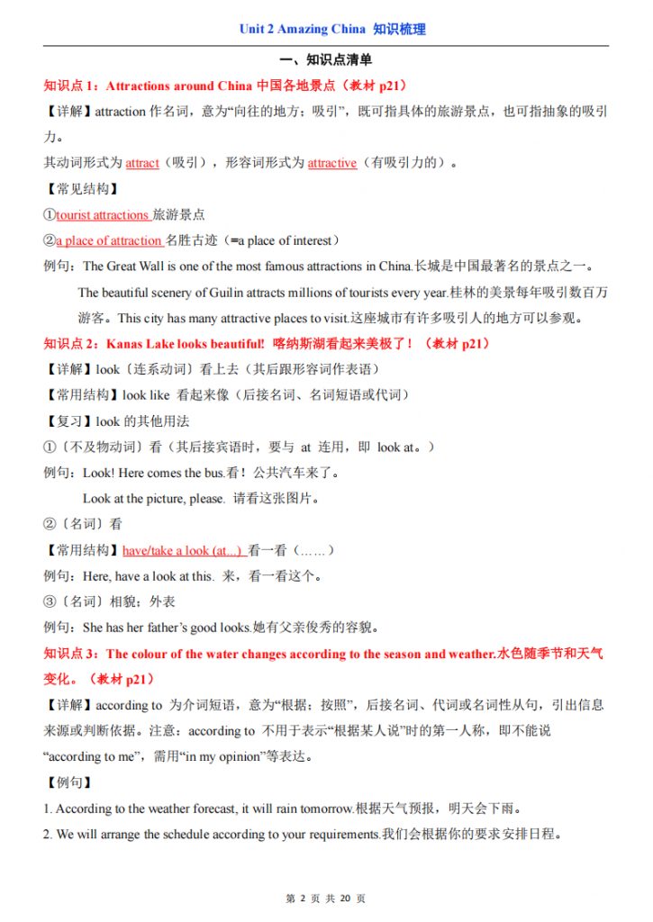 图片[2]-八年级（下）英语Unit 2 知识梳理（译林版）.pdf-中小学科教辅资料