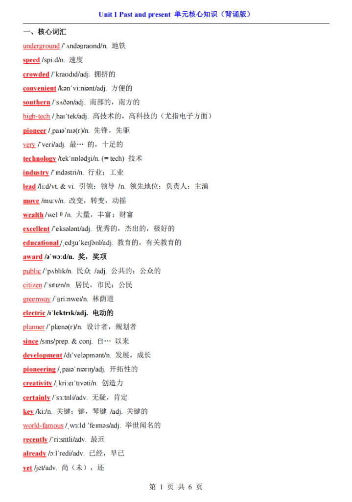 图片[1]-八年级（下）英语Unit 1 核心知识（译林版）.pdf-中小学科教辅资料