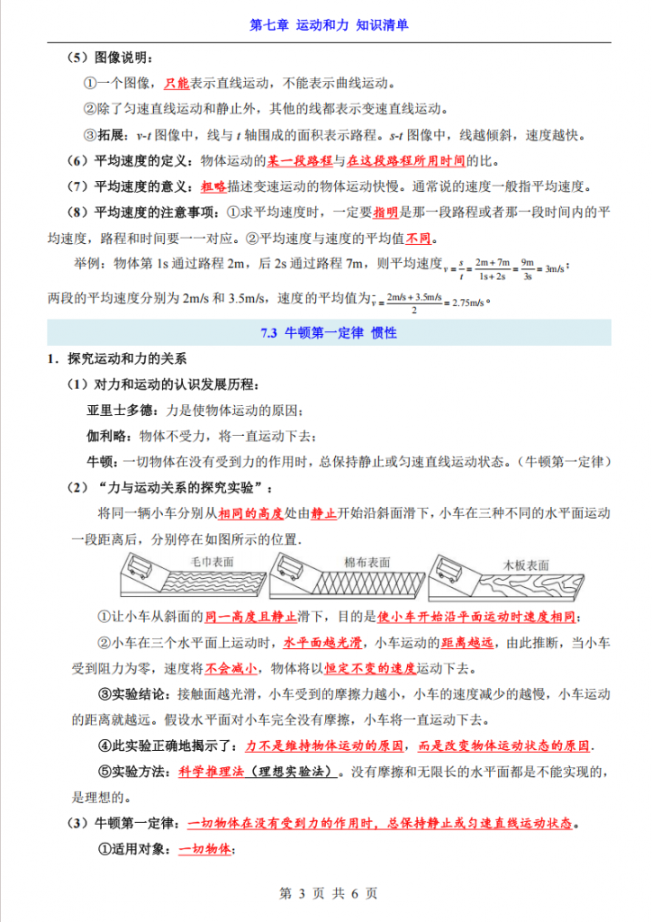 图片[3]-八年级（下）物理第7章 运动和力 知识清单（沪粤版）.pdf-中小学科教辅资料