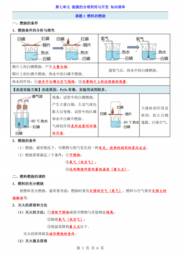 图片[1]-八年级（全1册）化学第7单元能源的合理利用与开发知识清单（人教54版）.pdf-中小学科教辅资料