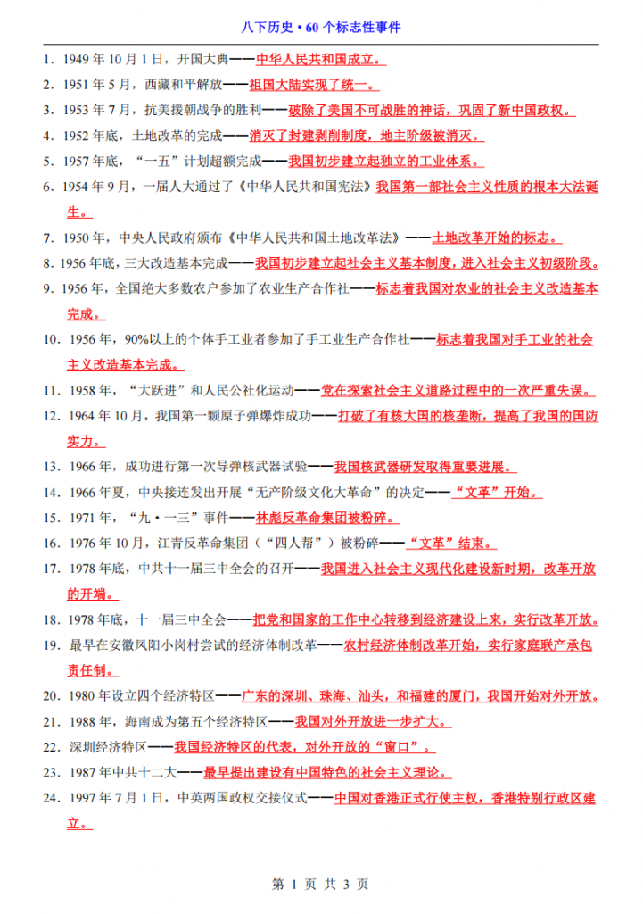 图片[1]-八年级（下）历史60个标志性事件.pdf-中小学科教辅资料