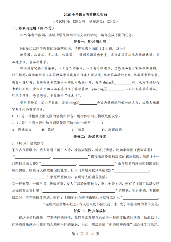 2025中考语文考前模拟卷01（全国通用）.pdf-中小学科教辅资料